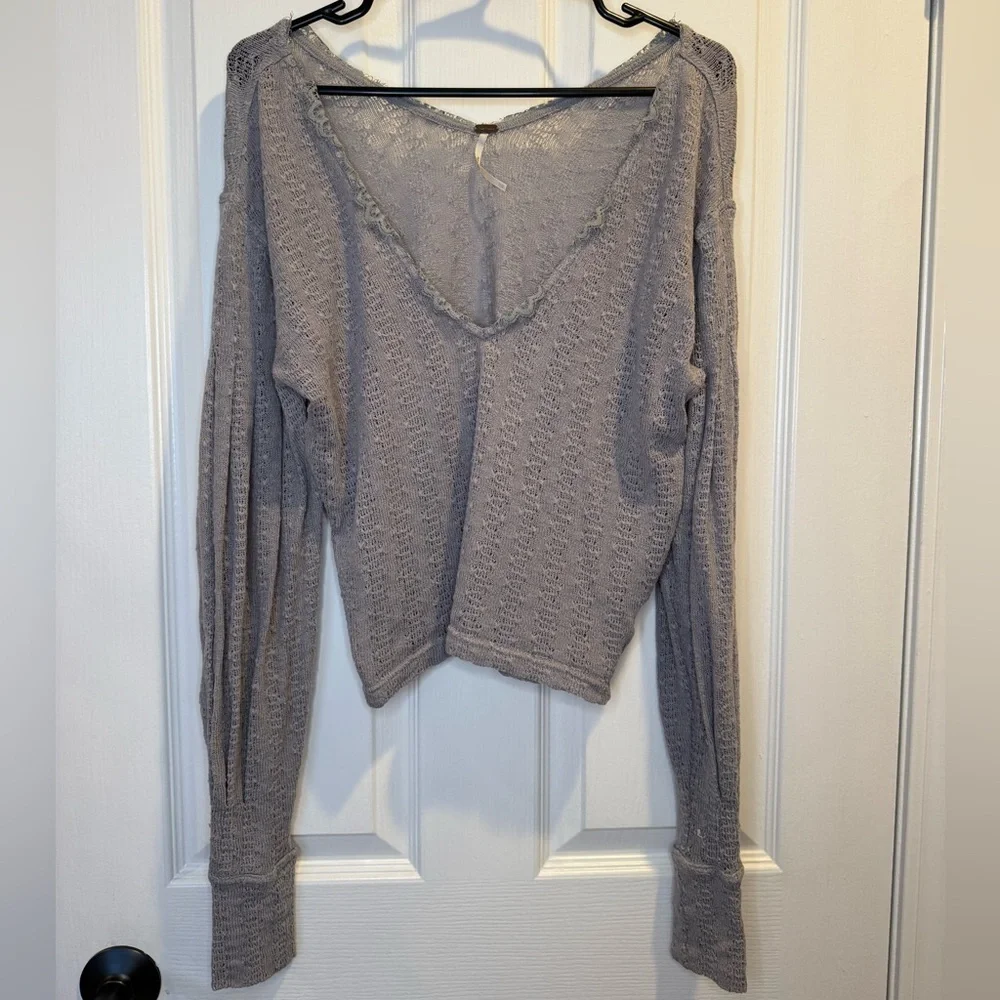 Free People Grey Dream Girl Long Sleeve Knit Top Size XS